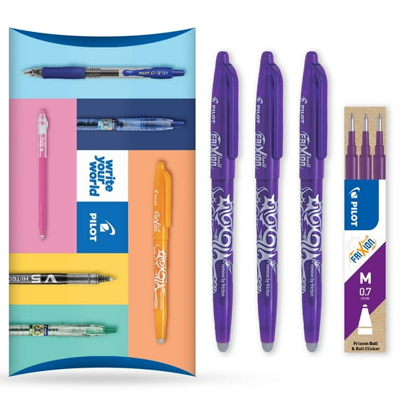 Pilot Frixion Heat Erasable Rollerball Pen FR7 - Medium 0.7mm - Violet Wallet of 3 Pens + 3 Refills