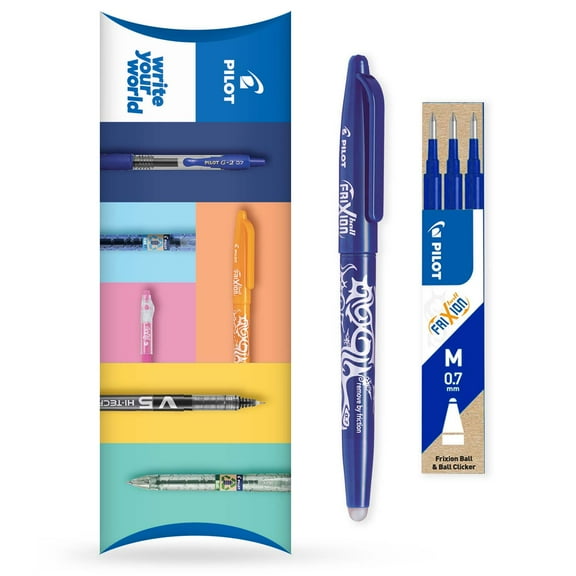 Pilot Frixion Heat/Friction Erasable Rollerball Pen FR7 - 0.7mm - Wallet of 1 Pen + 3 Refills - Blue