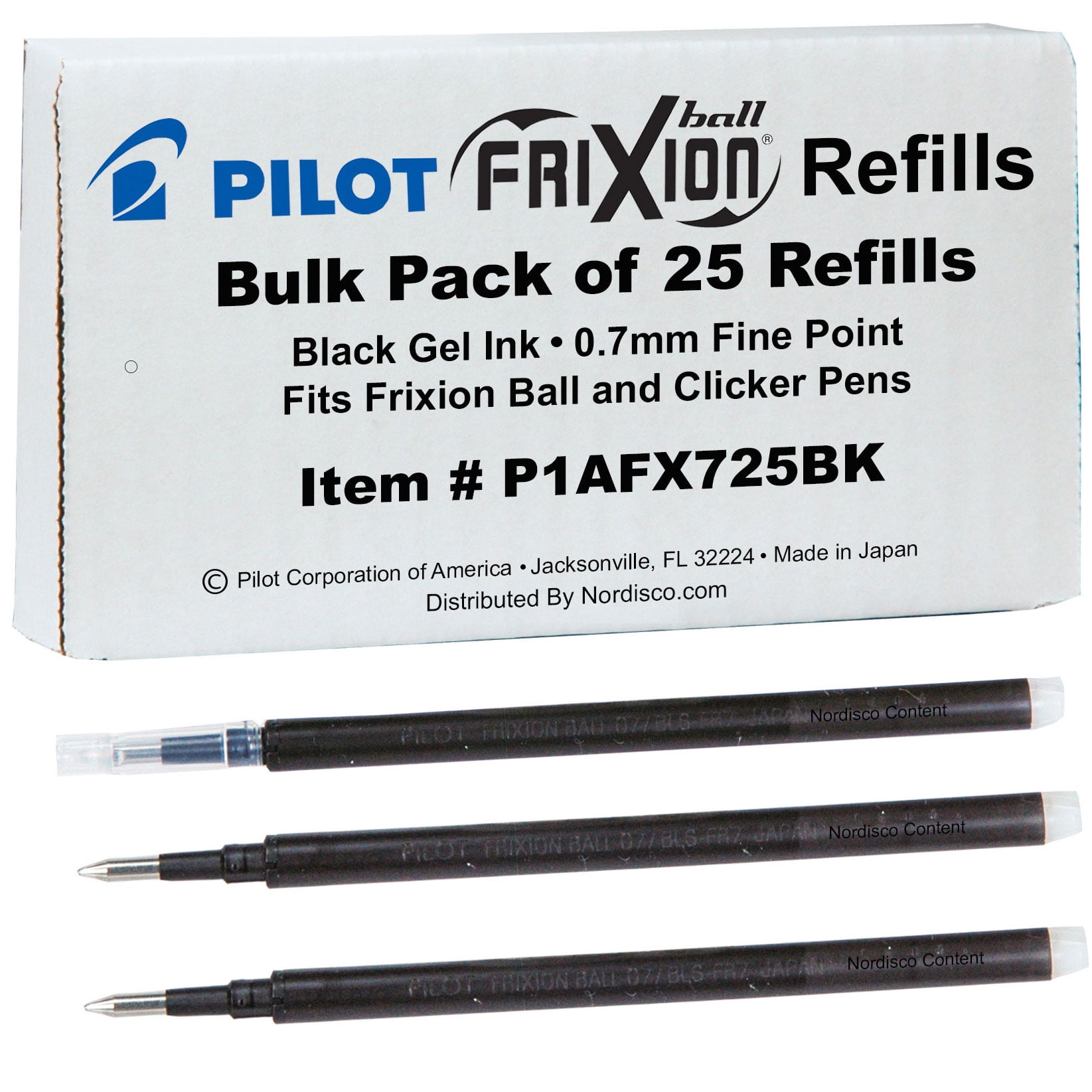 Pilot Frixion Pen Refills P1afx725bk, Bulk Pack of 25, 0.7mm Fine, Black Gel Ink