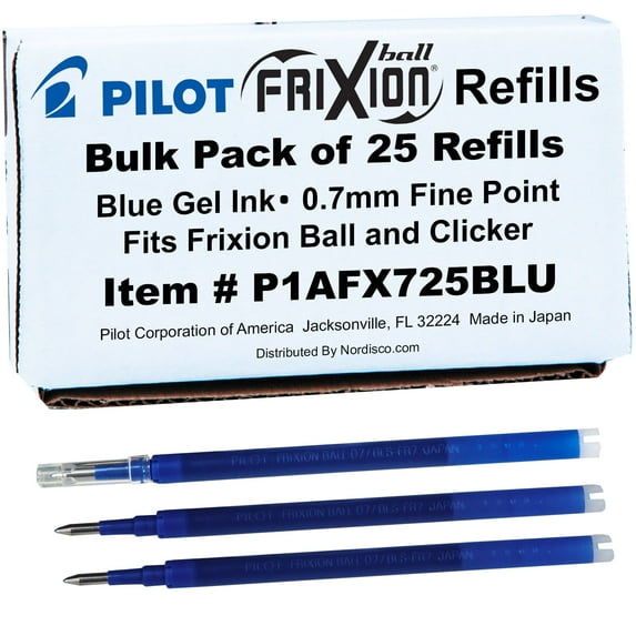 Pilot Frixion Pen Refills P1afx725blu, Bulk Pack of 25, 0.7mm Fine, Blue Gel Ink