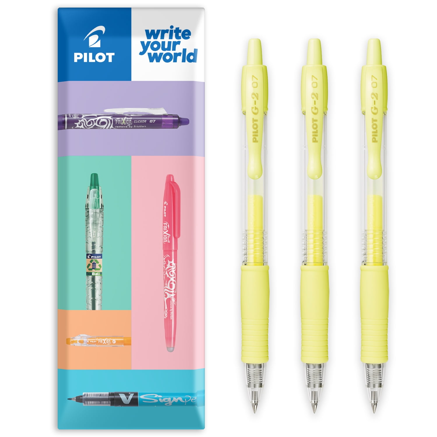 Pilot G-2 Retractable Gel Ink Rollerball Pens - 0.7mm Nib Tip - Wallet Set of 3 - Pastel Yellow
