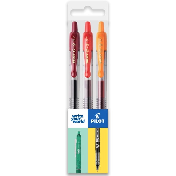 Pilot G-2 Retractable Gel Ink Rollerball Pens - 0.7mm Nib Tip - Wallet Set of 3 - Red Tones Set