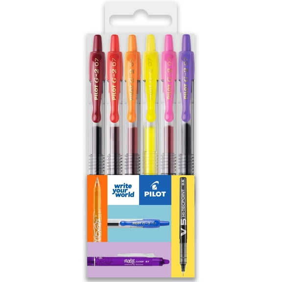 Pilot G-2 Retractable Gel Ink Rollerball Pens - 0.7mm Nib Tip - Wallet Set of 6 - Sunset Tones