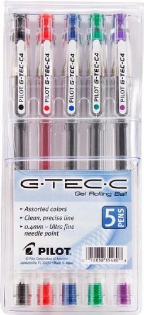 Pilot G-Tec-C4 Ultra Assorted Colors 0.4MM Rollerball Pen 5 Per Pack by Pilot