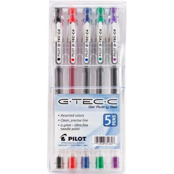 Pilot G-Tec-C4 Ultra Assorted Colors 0.4MM Rollerball Pen 5 Per Pack by Pilot