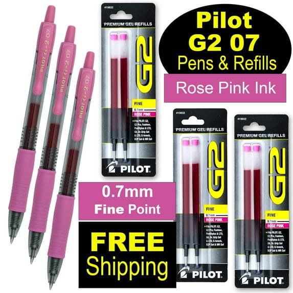 Pilot G2 07 18349 Pens & Refills, Rose Pink Gel Ink, 0.7mm Fine