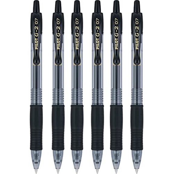 Pilot G2 07 Black Fine Retractable Gel Ink Pen Rollerball 0.7mm Nib Tip 0.39mm Line Width Refillable BL-G2-7 (6)
