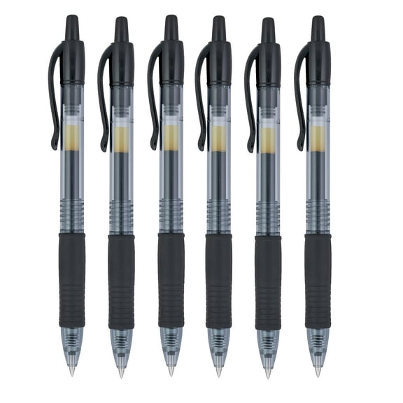 Pilot G2 07 Black Fine Retractable Gel Ink Pen Rollerball 0.7mm Nib Tip 0.39mm Line Width Refillable BL-G2-7 (6)
