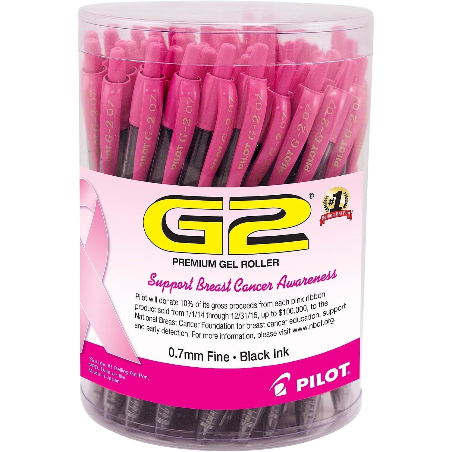 Pilot G2 BCA Retractable Gel Ink Pens, Fine Point, 0.7 mm, Black Ink, 48 Count
