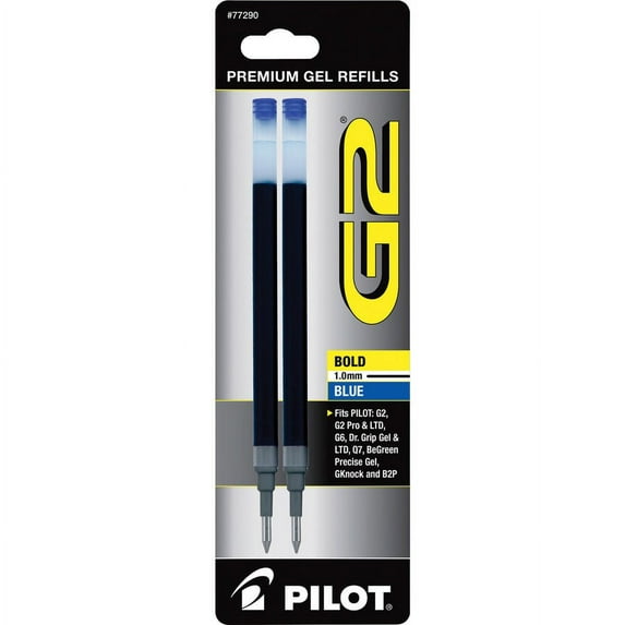 Pilot G2 Bold Gel Pen Refills - 1 mm, Bold Point - Blue Ink - Smear Proof - 2 / Pack | Bundle of 2 Packs