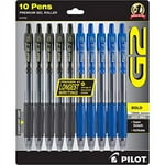 PILOT G2 Pens 1.0 mm - Bold Point, Refillable & Retractable Ballpoint Pens, Pack of 10; 5 Black & 5 Blue