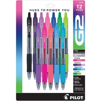 Pilot G2 Premium Gel Pens, Retractable, Fine Point 0.7mm, Assorted Colors, 12 Count