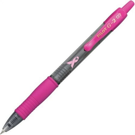 Pilot G2 Breast Cancer Awareness Gel Pen Fine Pen Point - 0.7 mm Pen Point Size - Refillable - Retractable - Black Gel-based Ink - Pink Barrel - 12 / Dozen