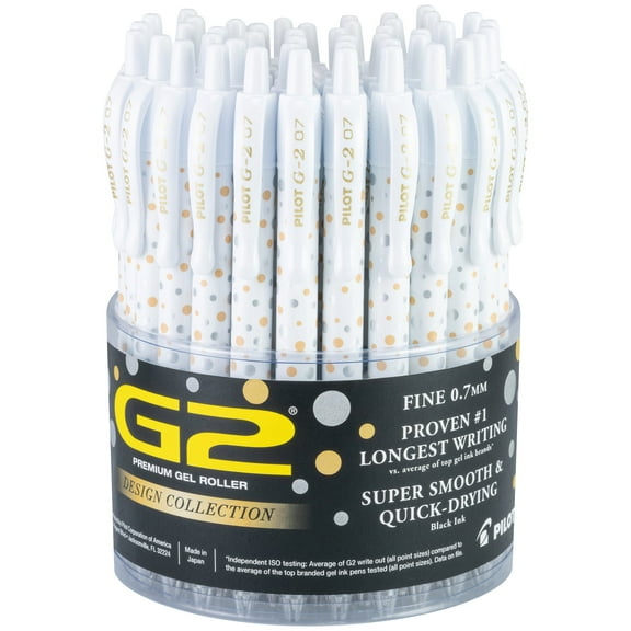 Pilot G2 Dots Design Premium Retractable Gel Ink Pens, Fine Point, 0.7 mm, Black, 48 Count