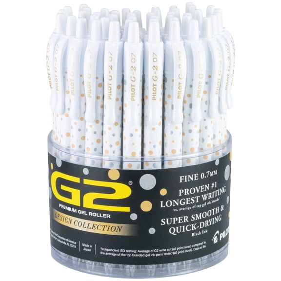 Pilot G2 Dots Design Premium Retractable Gel Ink Pens, Fine Point, 0.7 mm, Black, 48 Count