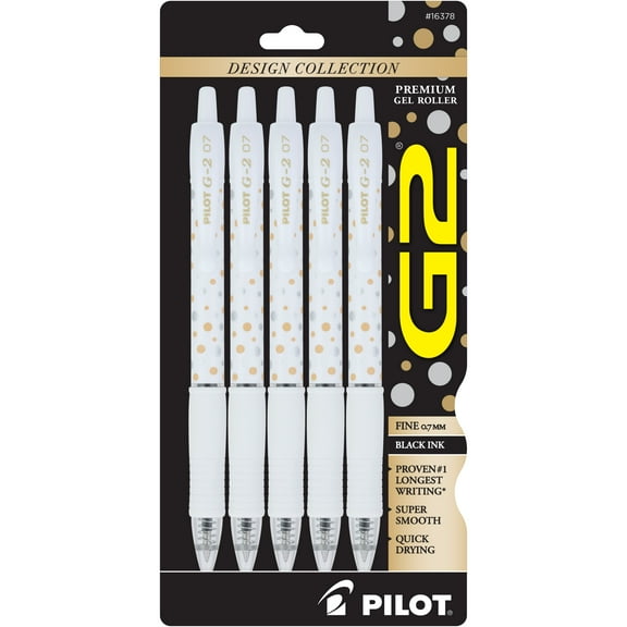 Pilot G2 Fashion Collection Dots Premium Gel Ink Pen, Fine Point, Black Ink, 5 Count