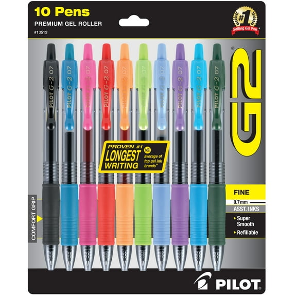 Pilot G2 Gel Ink Pens, Fine Point (0.7mm), Asst, 10 Count