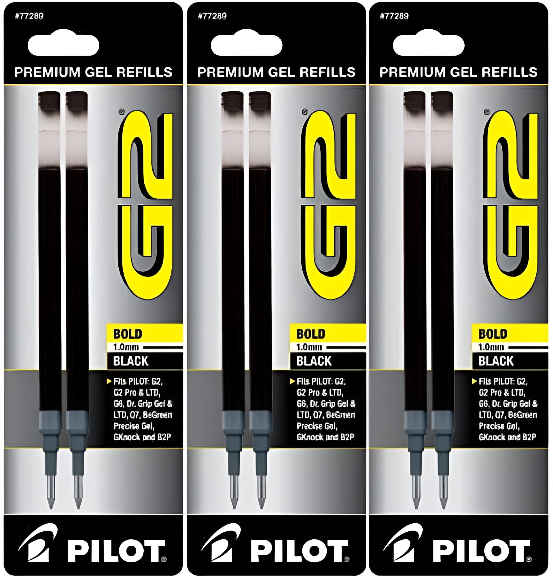 Pilot G2 Gel Ink Refill, 2-Pack for Rolling Ball Pens, Bold Point, Black Ink, Pack of 3 = 6 Refills