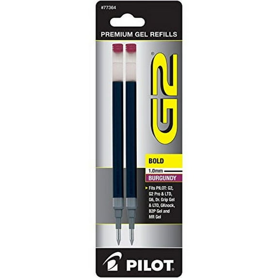 Pilot G2 Gel Ink Refill 2-Pack for Rolling Ball Pens Bold Point Burgundy (77364)