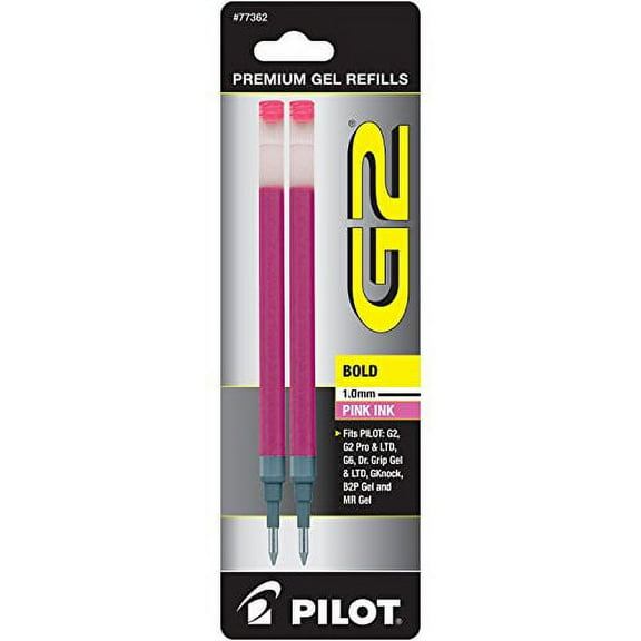 Pilot G2 Gel Ink Refill 2-Pack for Rolling Ball Pens Bold Point Pink (77362)