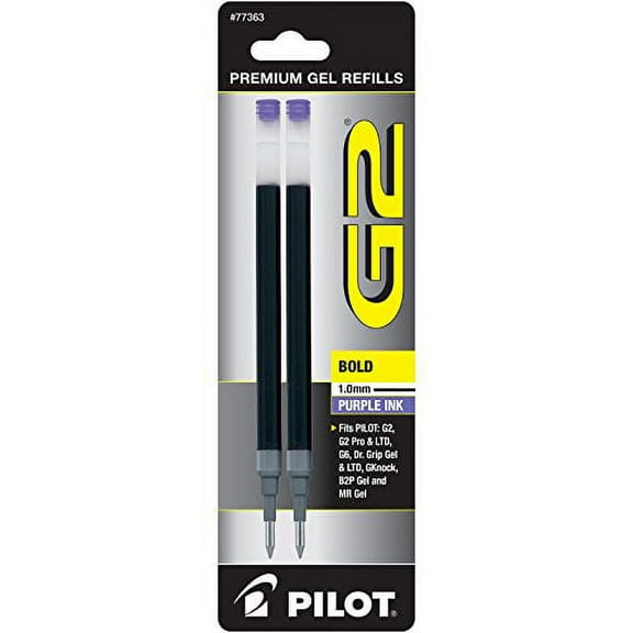Pilot G2 Gel Ink Refill 2-Pack for Rolling Ball Pens Bold Point Purple (77363)