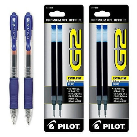 Pilot G2 Gel Ink Roller Ball, Blue Extra Fine 2 Pens & 4 Refills (31104-77233)