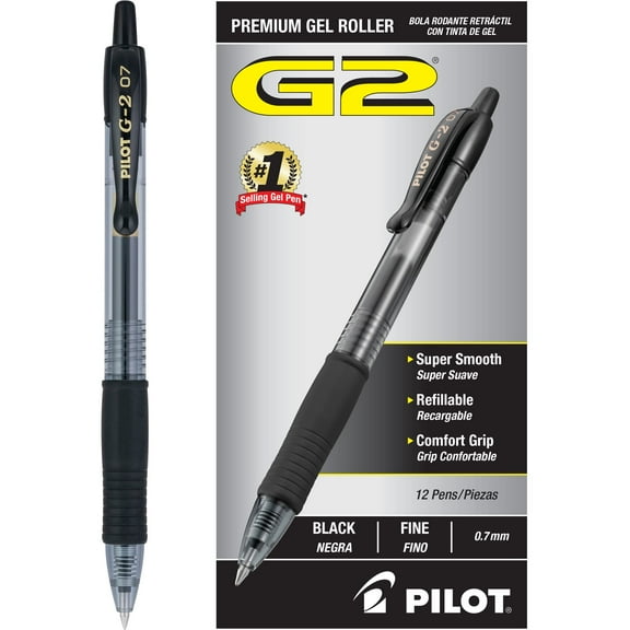 Pilot - G2 Gel Roller Ball, Retractable, Fine, Various Colors - 12 Pens