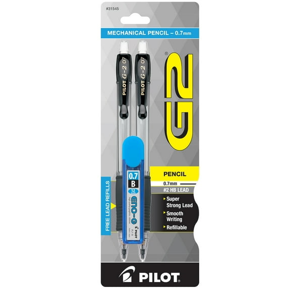 Pilot G2 Mech Pencil, 0.7 mm, HB (#2.5), Black Lead, Asst, 2 Count