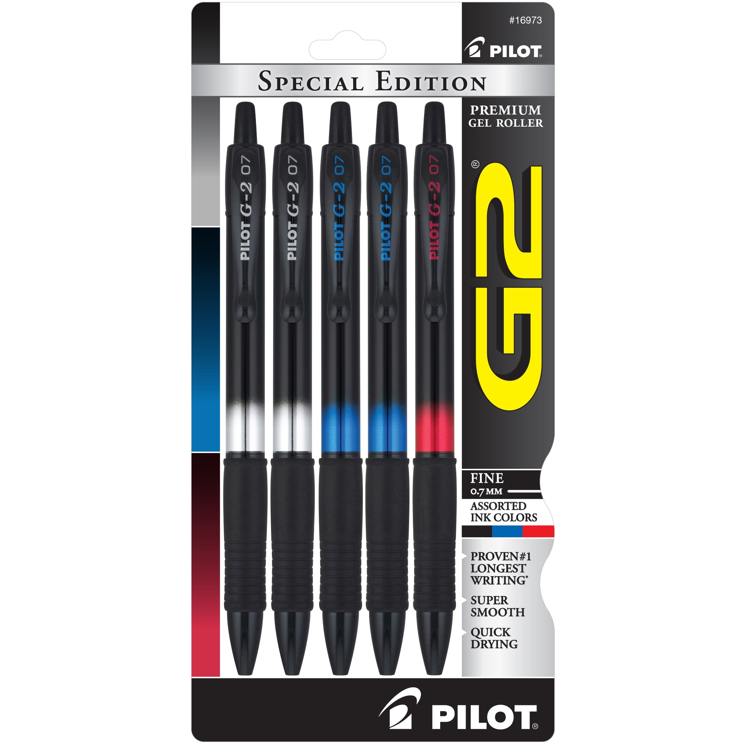 Pilot G2 Metal Gradation Collection Premium Gel Ink Pen, Fine Point, Black,  Blue, Red Ink, 5 Count 