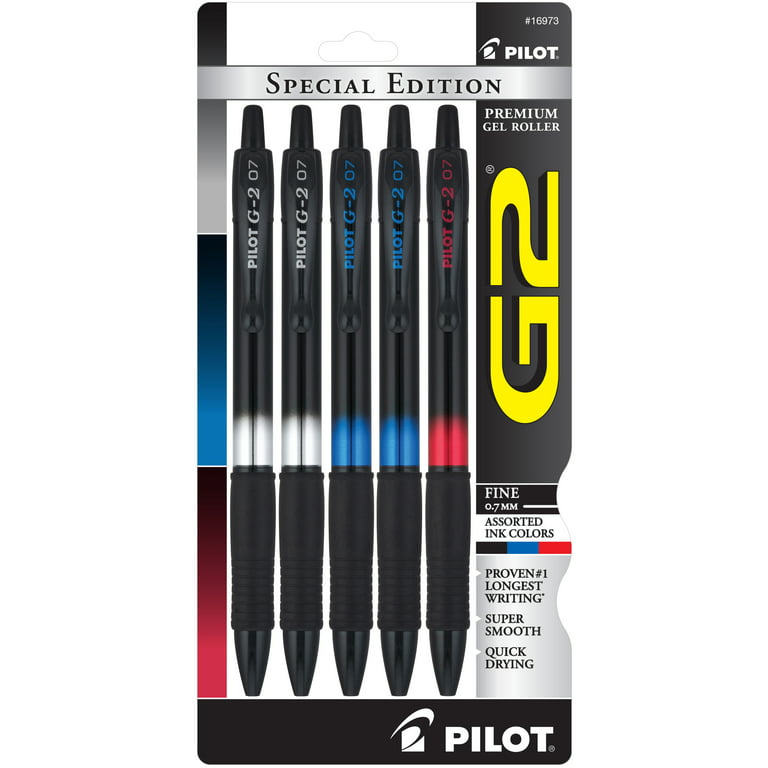 Pilot G2 Gel Pen, Fine Point, Multi Color Ink, 5 Ea