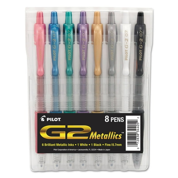 Pilot G2 Metallics Gel Ink Pens, Fine Point (0.7 mm), Assorted Ink, 8 Count