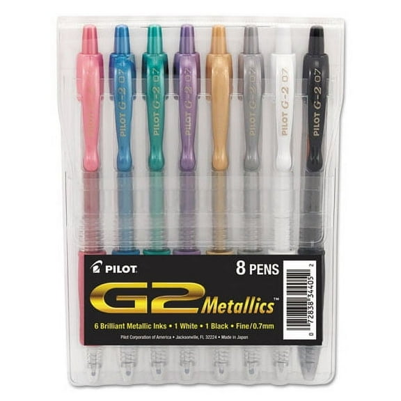 Pilot G2 Metallics Gel Pen, Retractable, Fine 0.7 mm, Assorted Ink, 8/Pack | Bundle of 10 Sets