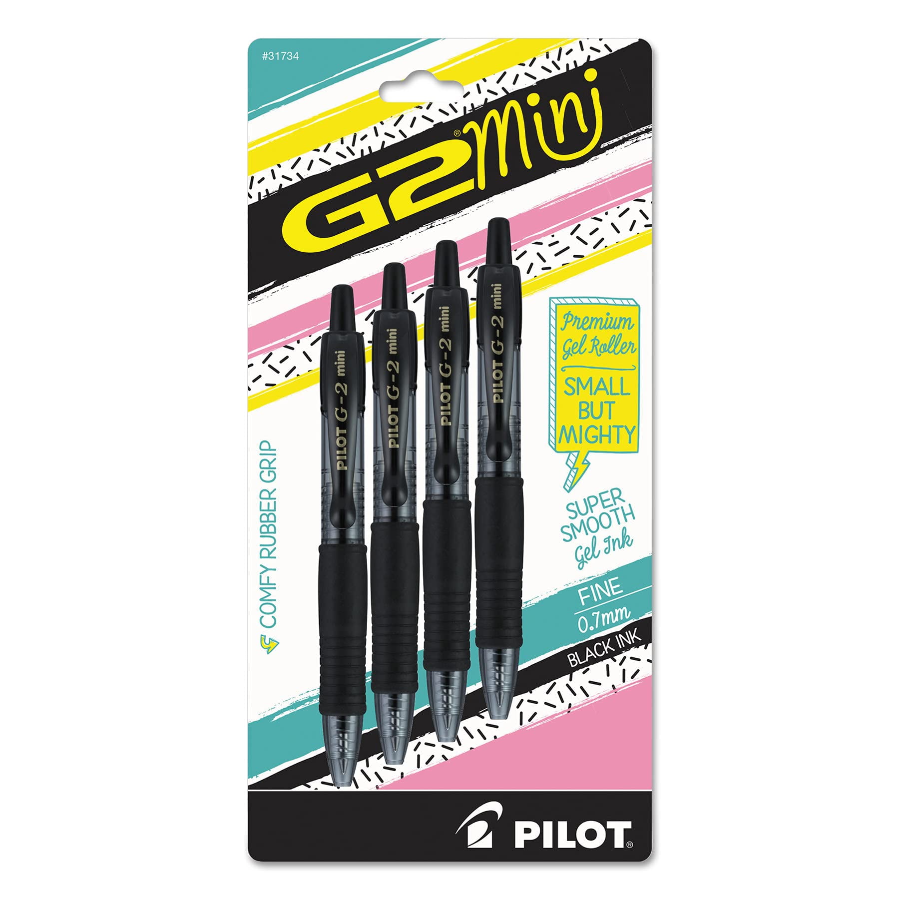 Pilot G2 Mini Gel Pen, Retractable, Fine 0.7 Mm, Black Ink, Black