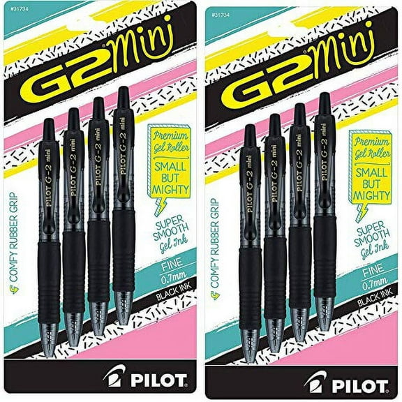 Pilot G2 Mini Premium Retractable Gel Roller Pen, Fine Point, 0.7mm, Black Ink, Pack of 8
