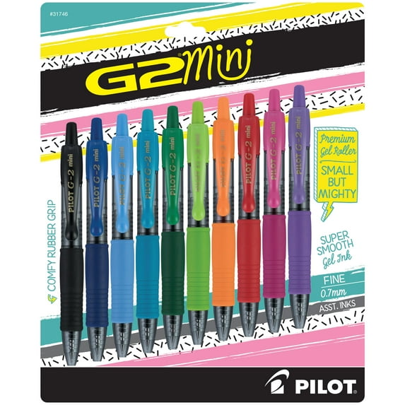 Pilot G2 Mini Premium Rolling Ball Gel Pens, Fine Point, Assorted Color Inks, 10-Pack