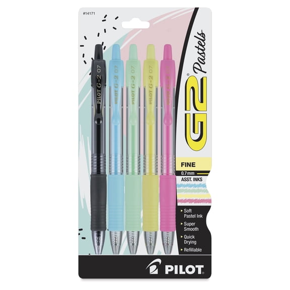 Pilot G2 Pastel Collection Premium Gel Ink Pens, Fine Point, Assorted Ink Colors, 5 Count