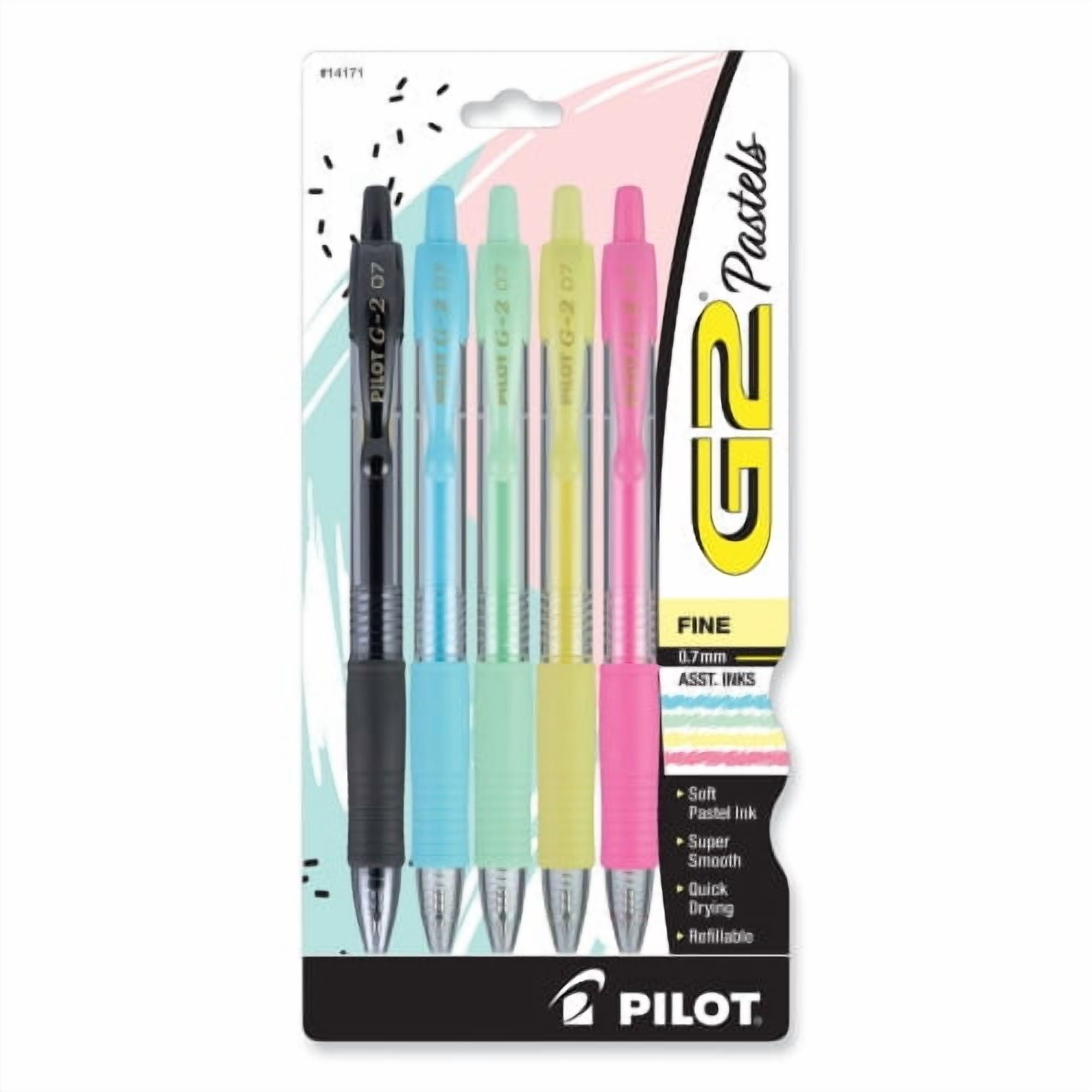 Pilot G2 Pastel Gel Pen, Retractable, Fine 0.7 mm, Assorted Pastel Ink and Barrel Colors, 5/Pack