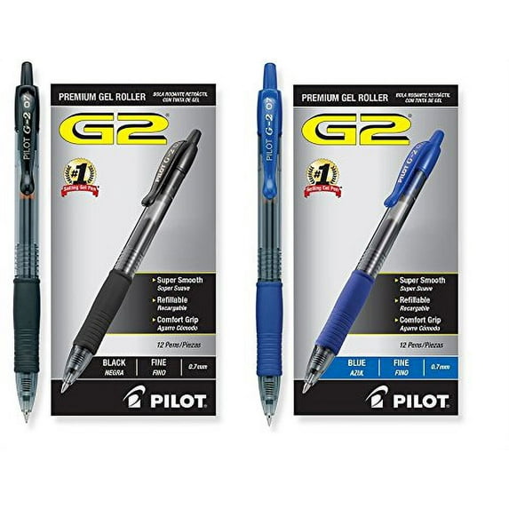 Pilot G2 Pen SET:G2 Retractable Premium Gel Ink Roller Ball Pens, Fine Point, One Box of Black and One Box of Blue, Dozen per Box