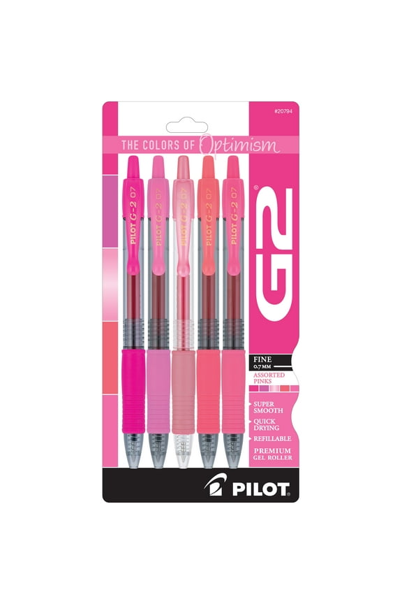G2 Retractable Gel Pens, Pink Premium, 0.7mm Fine Point, Assorted Colors, 5 Count