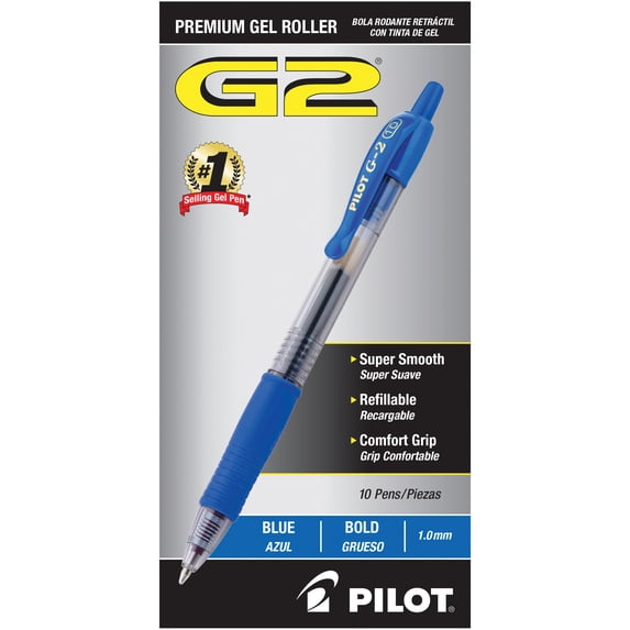 Pilot G2 Premium Gel Ink Pens, Bold Point (1.0mm), Blue, 10 Count