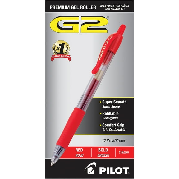 Pilot G2 Premium Gel Ink Pens, Bold Point (1.0mm), Red, 10 Count