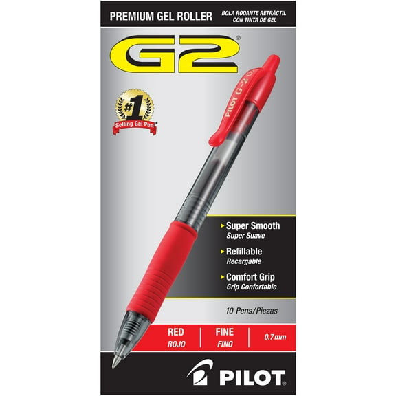 Pilot G2 Premium Gel Ink Pens, Fine Point (0.7mm), Red, 10 Count