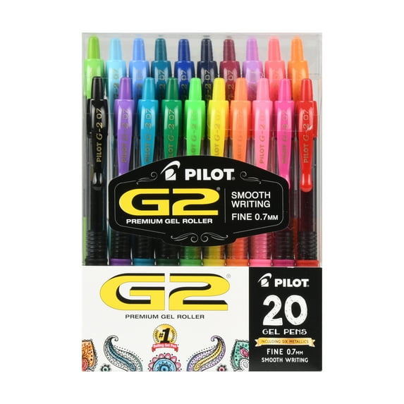 Pilot G2 Retractable Gel Ink Pens, Fine Point, (0.7mm), Assorted Ink, 20 Count