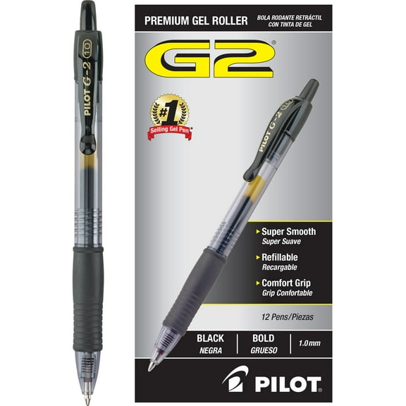 Pilot G2 Premium Gel Pen, Retractable, Bold 1 mm, Black Ink, Smoke Barrel, Dozen | Bundle of 5
