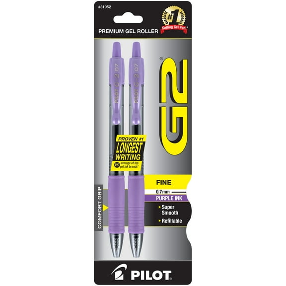 Pilot G2 Premium Gel Pens, Fine Point, Purple, 2 Count