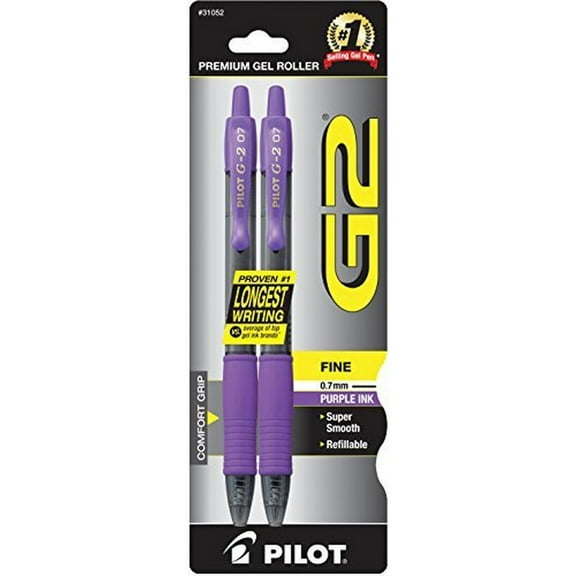 Pilot G2 Premium Gel Pens, Fine Point, Purple, 2 Pack (Pack of 3)