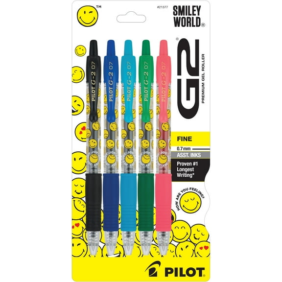 Pilot, G2 Premium Gel Pens, G2 | SmileyWorld Collection, Fine Point 0.7 mm, Assorted Ink, 5 Count