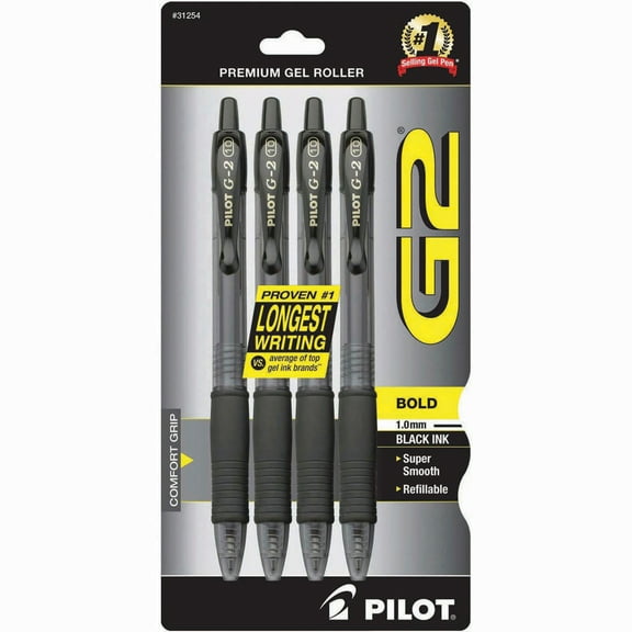 Pilot G2 Premium Gel Ink Pens, Bold 1.0mm, Black, 4 Count