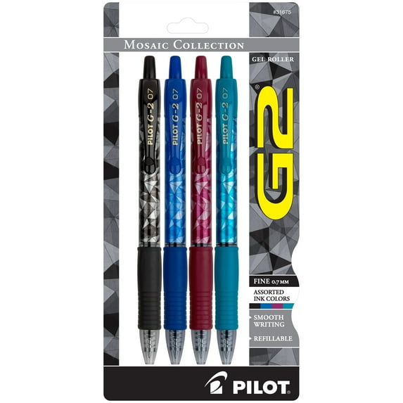 Pilot G2 Mosaic Collection Gel Roller Pens, Fine Point, Assorted Color Inks/Grips, 4-Pack (31675)