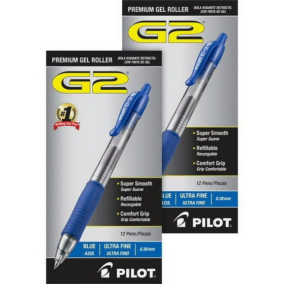 Pilot G2 Premium Gel Roller Retractable Pens - Ultra Fine Pen Point - 0.38 mm Pen Point Size - Refillable - Retractable - Blue Gel-based Ink - Clear Barrel - 24 / Bundle | Bundle of 10 Bundles